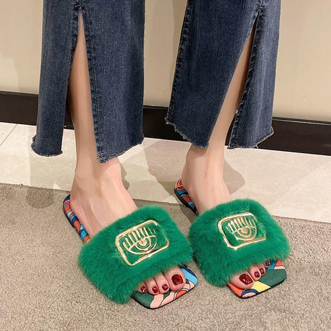 Slides Fluffy Slippers Ladies Shoes Woman Home-BS01190-Veeddydropshipping