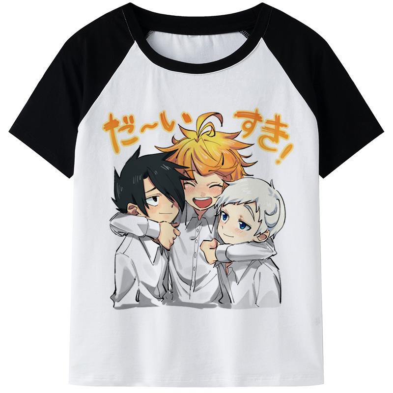 Anime clothing T-shirt, men's Emma Norman Ray printed casual T-shirt-Veeddydropshipping