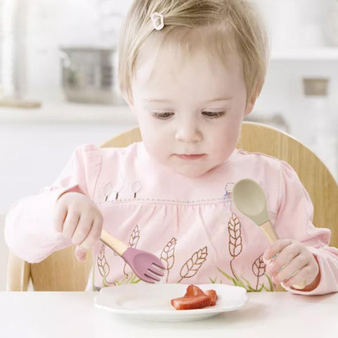 2PCS Silicone Spoon Fork For Baby Utensils Set Baby Feeding Spoon-TB00713-Veeddydropshipping