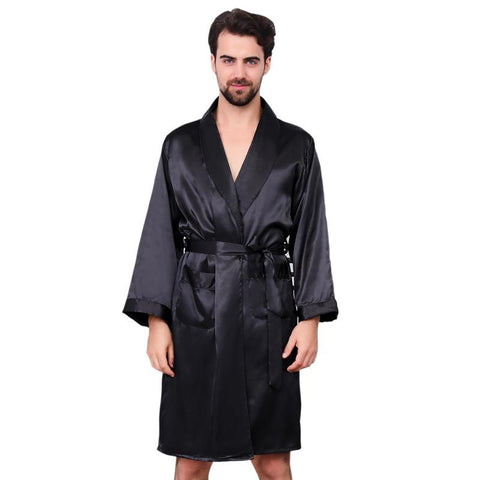 Silk Bath Robe Men Satin Bathrobe Soft Cozy Long-sleeved Hotel Sauna-MF01608-Veeddydropshipping
