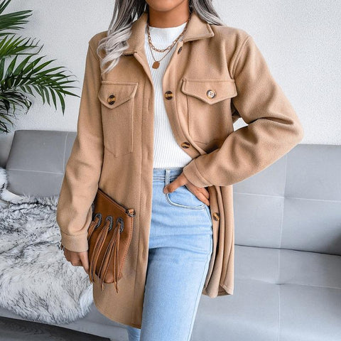 Women Vintage Lapel Breasted Strap Woolen Coat-Veeddydropshipping
