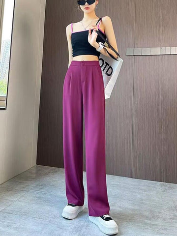 Women Wide Leg Casual High Waist Straight Pants-WF00356-Veeddydropshipping