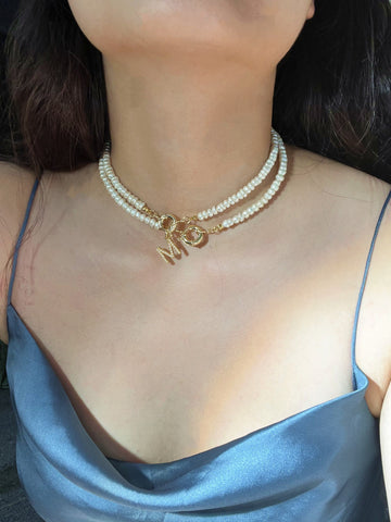Fashion Letters Chain Freshwater Pearl Necklace Baroque Pearl  -JW00151-Veeddydropshipping