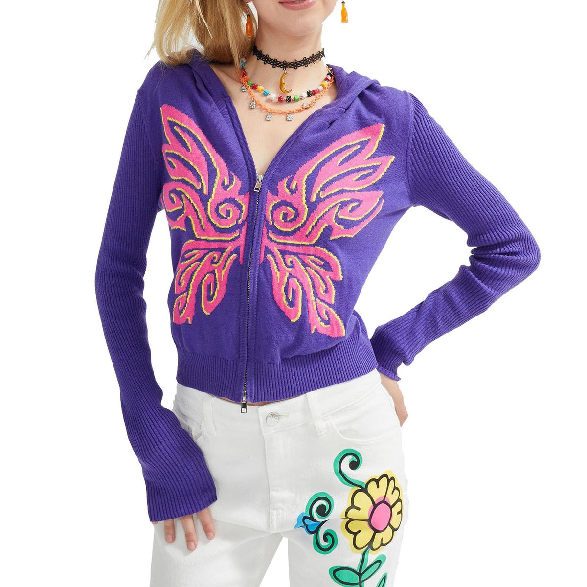 Ladies Zipper Knitwear Girls Leisure Style Coat-WF00311-Veeddydropshipping
