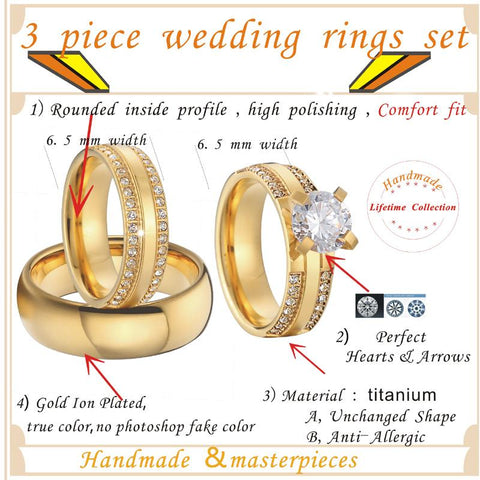 Wedding Set Lovers Alliance Big Stone Engagement Ring  -JW00419-Veeddydropshipping
