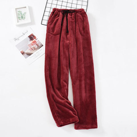 Pants High Waist Sleep Pants Fleece Comfortable Winter Warm Loose Straight Home-MF01600-Veeddydropshipping