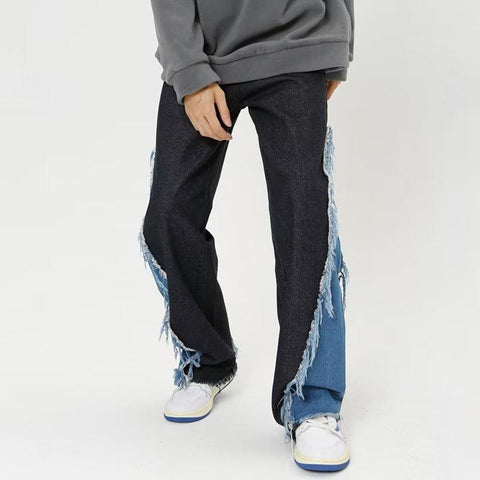 Patchwork Straight Men Grunge Jeans Pants Y2K-MF00682-Veeddydropshipping