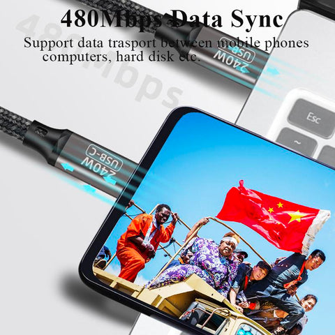 Cable Usb Type C 100W 240W Nylon Braided Fast Charging Data Line for Xiaomi Samsung-PA00448-Veeddydropshipping