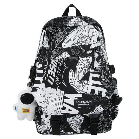 School Bag Women Graffiti College Backpack Men Travel Book Girl-BS00331-Veeddydropshipping