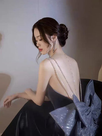 Velvet Prom Evening Dress Mermaid Strap Sleeveless-Veeddydropshipping