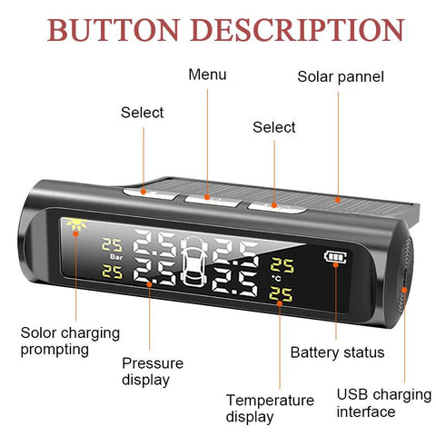 Car TPMS Tyre Pressure Monitoring System Solar Power Digital LCD Display-AM00142-Veeddydropshipping