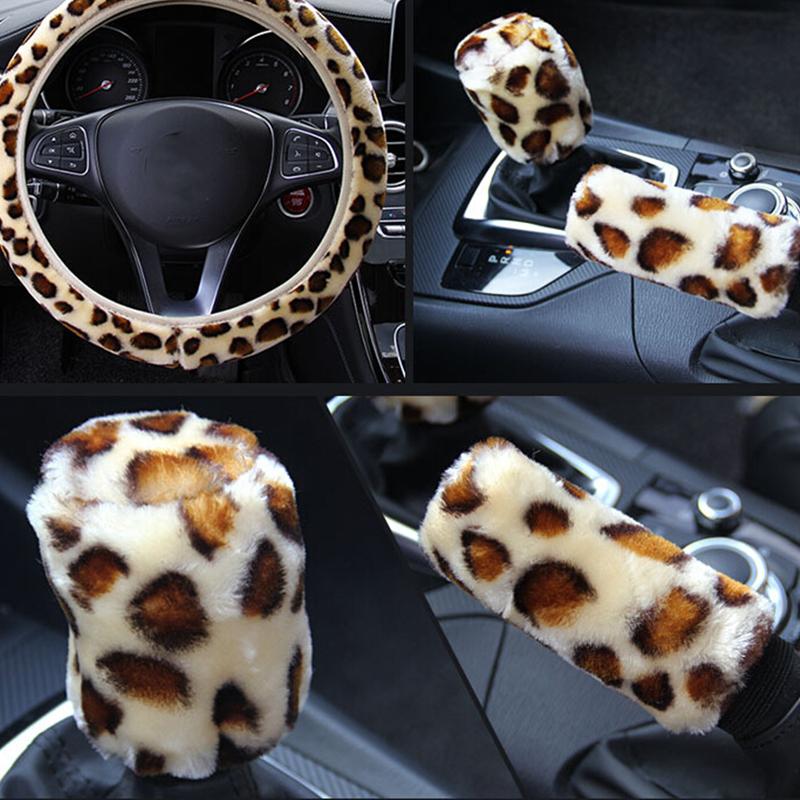 Leopard Printed Steering Wheel Cover Hand Brake Gear Protective Cap-AM01488-Veeddydropshipping