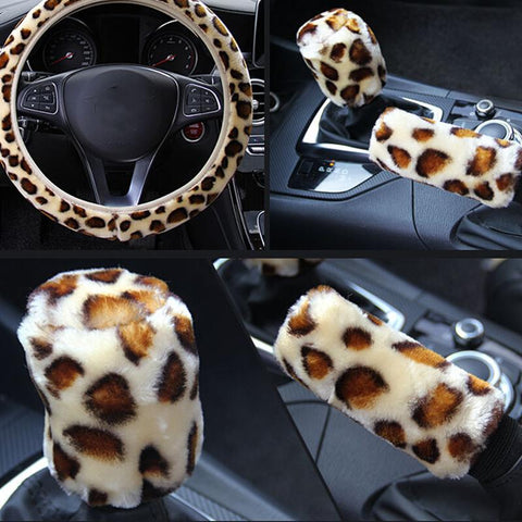 Leopard Printed Steering Wheel Cover Hand Brake Gear Protective Cap-AM01488-Veeddydropshipping