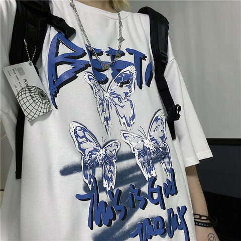 Korean Version Fire Butterfly Print Top Loose Short Sleeved T-shirt-WF00272-Veeddydropshipping