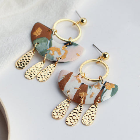 Fashion Abstract Pattern Clay Metal Dangle Earrings Jewelry-JW01428-Veeddydropshipping