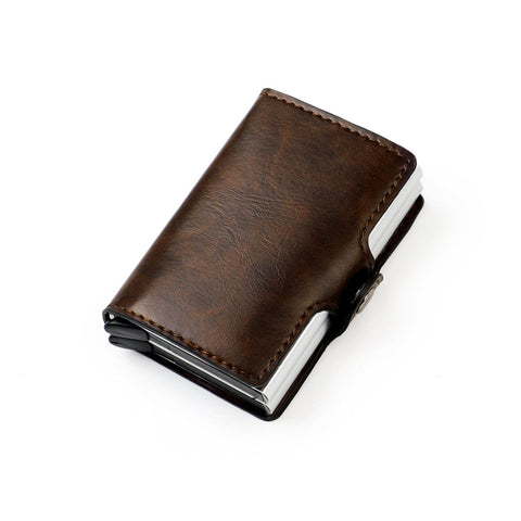 Credit Card Holder Vintage Leather Double Metal Automatic-BS00631-Veeddydropshipping