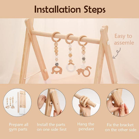 1Set Baby Fitness Frames Wooden Rattle Toys Baby Activity Gym Mobile Suspension-TB00506-Veeddydropshipping