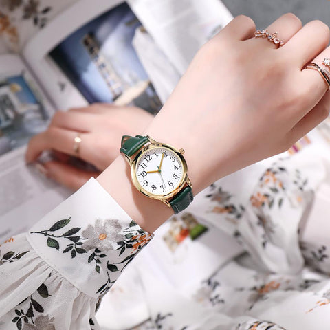 Quartz Watch Numerals Simple Leather Strap Lady-JW01057-Veeddydropshipping