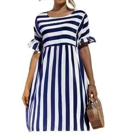 Women Summer Beach Dress Maternity Clothes Loose Striped Ruffles-TB00579-Veeddydropshipping