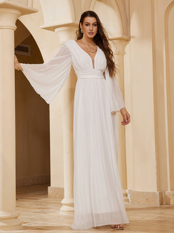 Sexy Deep V Neck Long Sleeve Celebrity Dress-WF01577-Veeddydropshipping