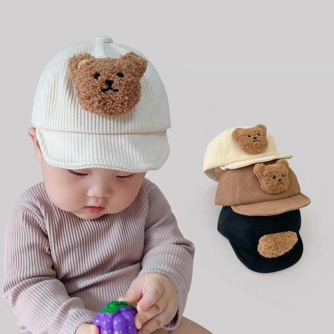 Kids Baseball Caps Cartoon Bear Boys Girls Corduroy Peaked Cap Toddler-Veeddydropshipping-1