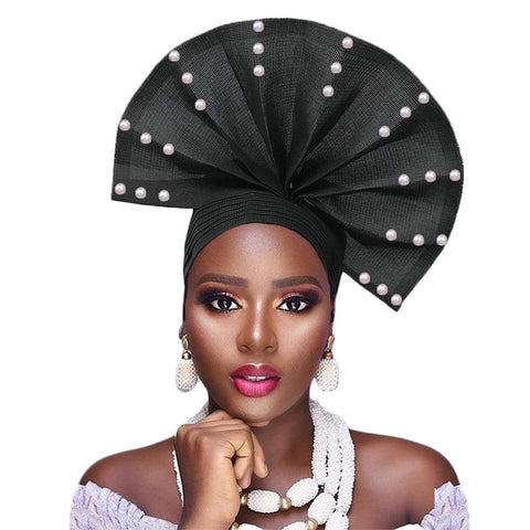 African Headtie With Beads Cap-WF01500-Veeddydropshipping