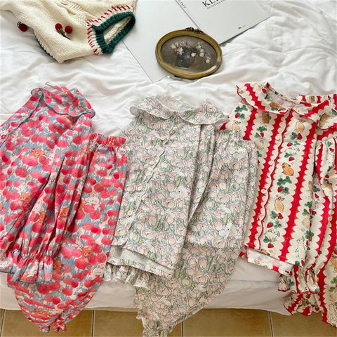 Kids Clothes Girls Loungewear 2023 Easter Rabbit Print Cute Pajama-TB01076-Veeddydropshipping