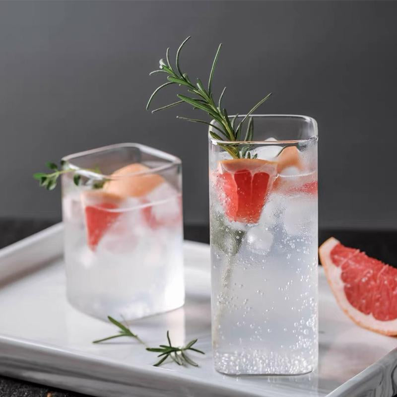 Square Glass Cup Mug Heat-Resistant Water Cups-HA01278-Veeddydropshipping
