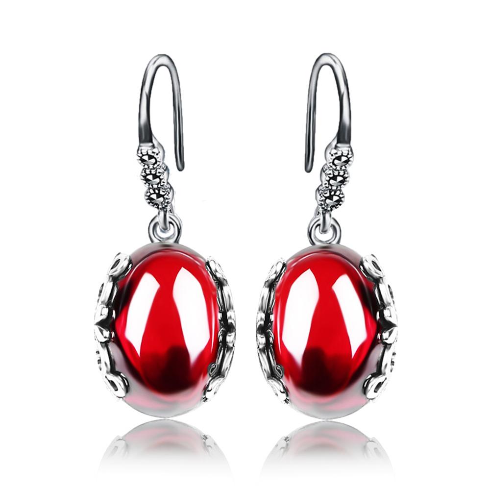 Vintage Garnet 925 Sterling Silver Drop Gemstone Pendant Necklace-JW00111-Veeddydropshipping