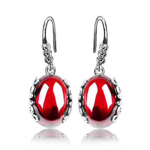 Vintage Garnet 925 Sterling Silver Drop Gemstone Pendant Necklace-JW00111-Veeddydropshipping