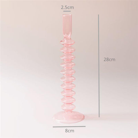 Pink Glass Candle Holder Taper Candlesticks Holder-HA01818-Veeddydropshipping