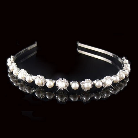 Bridal Princess Tiara Crown Elegant Hairband Pearl Crystal  -JW00537-Veeddydropshipping