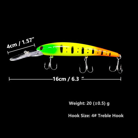1pcs 16cm 20g Deep Diving Large Minnow Wobbler Lure Artificial Hard Bait -OS00521-Veeddydropshipping