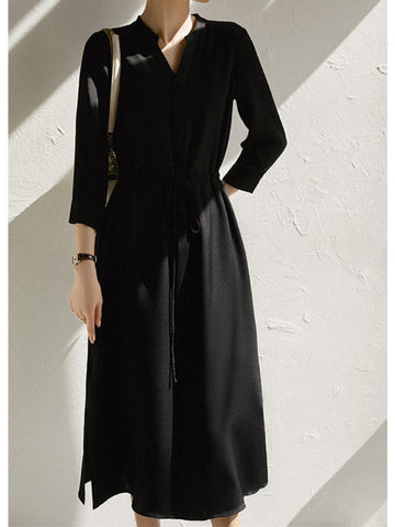 Women Three Quarter V-Neck High Waist Slim Long Dresses-Veeddydropshipping