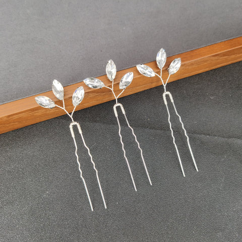 3PCS Women Crystal Hairpins Metal Barrette Clip Wedding -JW00534-Veeddydropshipping