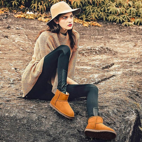 Lady Female Leather Boot girl Waterproof Shoes Flat Casual-BS00935-Veeddydropshipping