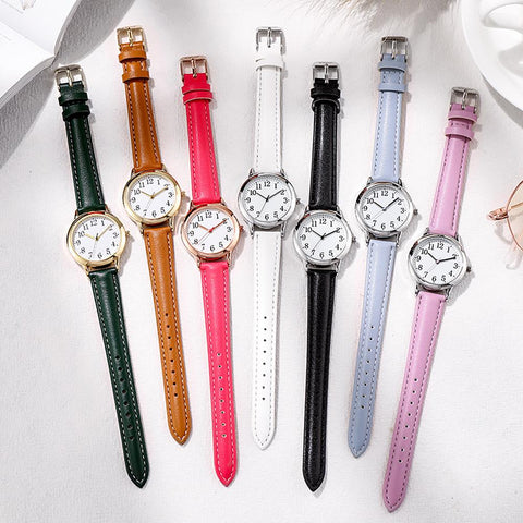 Quartz Watch Numerals Simple Leather Strap Lady Candy -JW00967-Veeddydropshipping