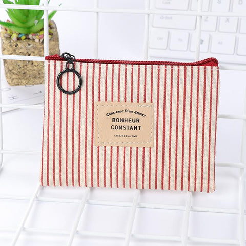 Data Cable Organizer Coin Bag Purse Women Stripe Coin Money Card Holder Wallet Case Zipper-PA00901-Veeddydropshipping
