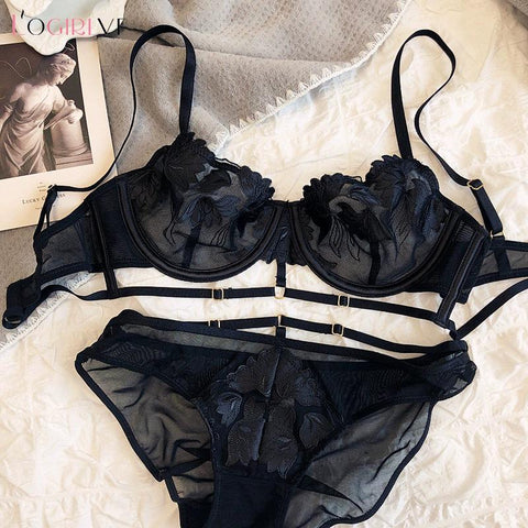 Women Lace Underwear Set Embroidery Bra-WF00923-Veeddydropshipping