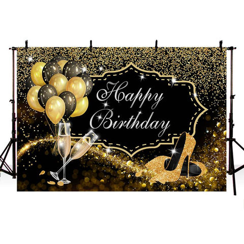 Sweet Pink Rose Birthday Backdrop Shiny Glitter High Heels Champagne Adults Women -CE00293-Veeddydropshipping