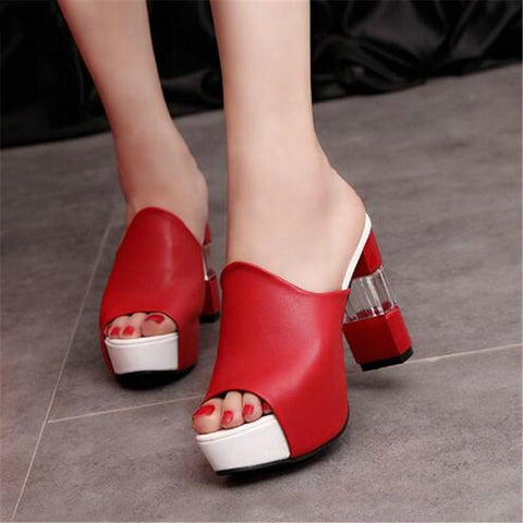 High Heel Mules Clogs Black Peep Toe Platform Mules Emal-BS00889-Veeddydropshipping