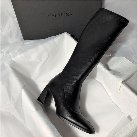 Quality Leather Patent Leather Ladies Zip Knight Boots-BS00934-Veeddydropshipping