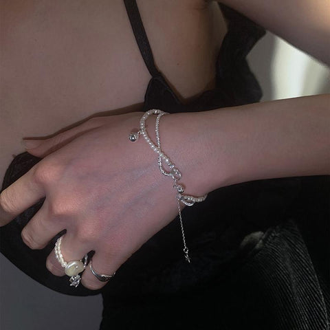 925 Sterling Silver Round Bead Double Layer Bracelet  -JW00155-Veeddydropshipping