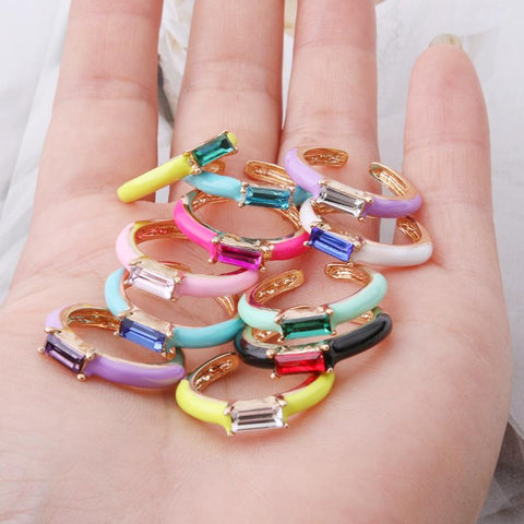 Glass 34 Colors Simple Style Ring Paved With Shiny Stone Fashion -JW01396-Veeddydropshipping