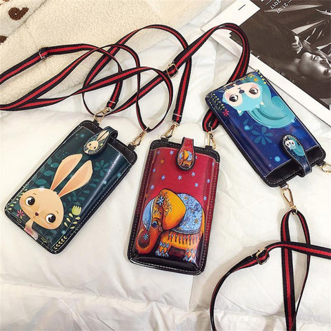 Bag Shoulder Bag PU Retro Cute Printing Messenger Small Square-BS00208-Veeddydropshipping