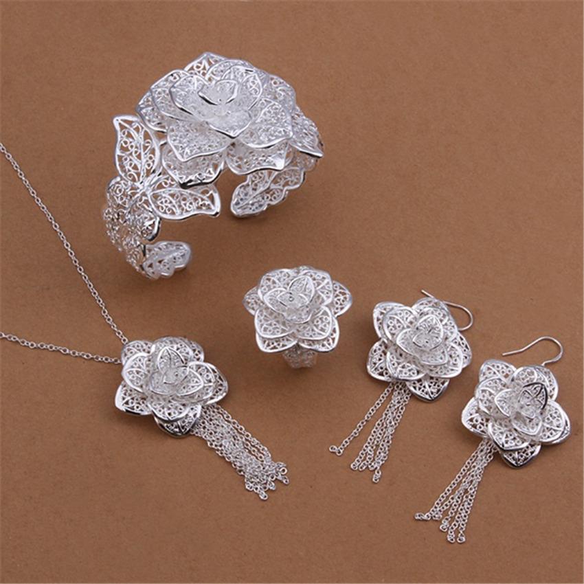 925 sterling Silver Jewelry set  flower-JW00212-Veeddydropshipping