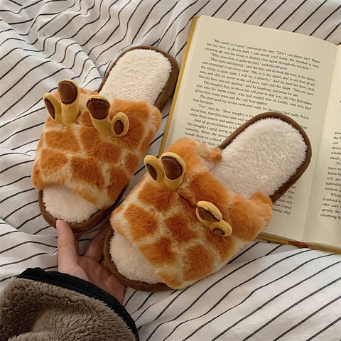Warm Cotton Closed Toe Slippers Home Cartoon Giraffe Plush-BS01272-Veeddydropshipping