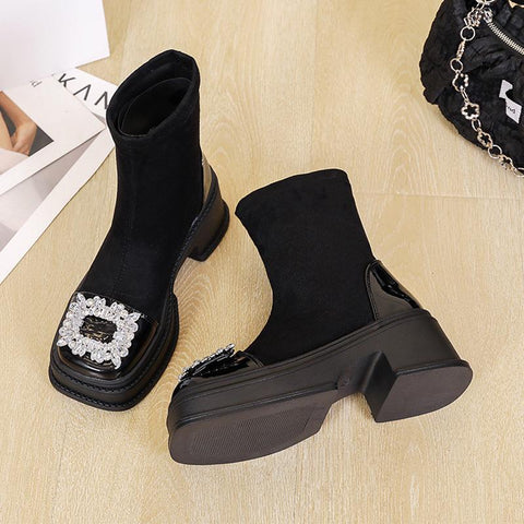 Round Toe Thick Heel Ankle Boots Women Ytmtloy Botines-BS01021-Veeddydropshipping