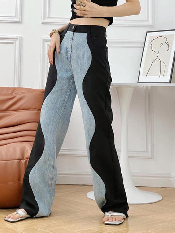 Fashion Women High Waist Wide Leg Denim Pants-WF00550-Veeddydropshipping