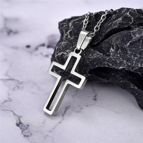 Fashion Cross Pendant Stainless Steel Link Chain Charm Necklace -JW00275-Veeddydropshipping